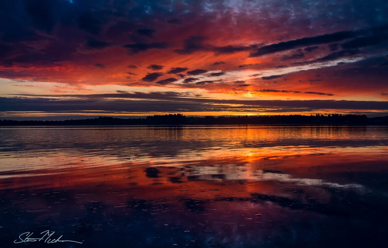 Photo wallpaper the sky, water, clouds, reflection, sunset, river, the evening, Oregon