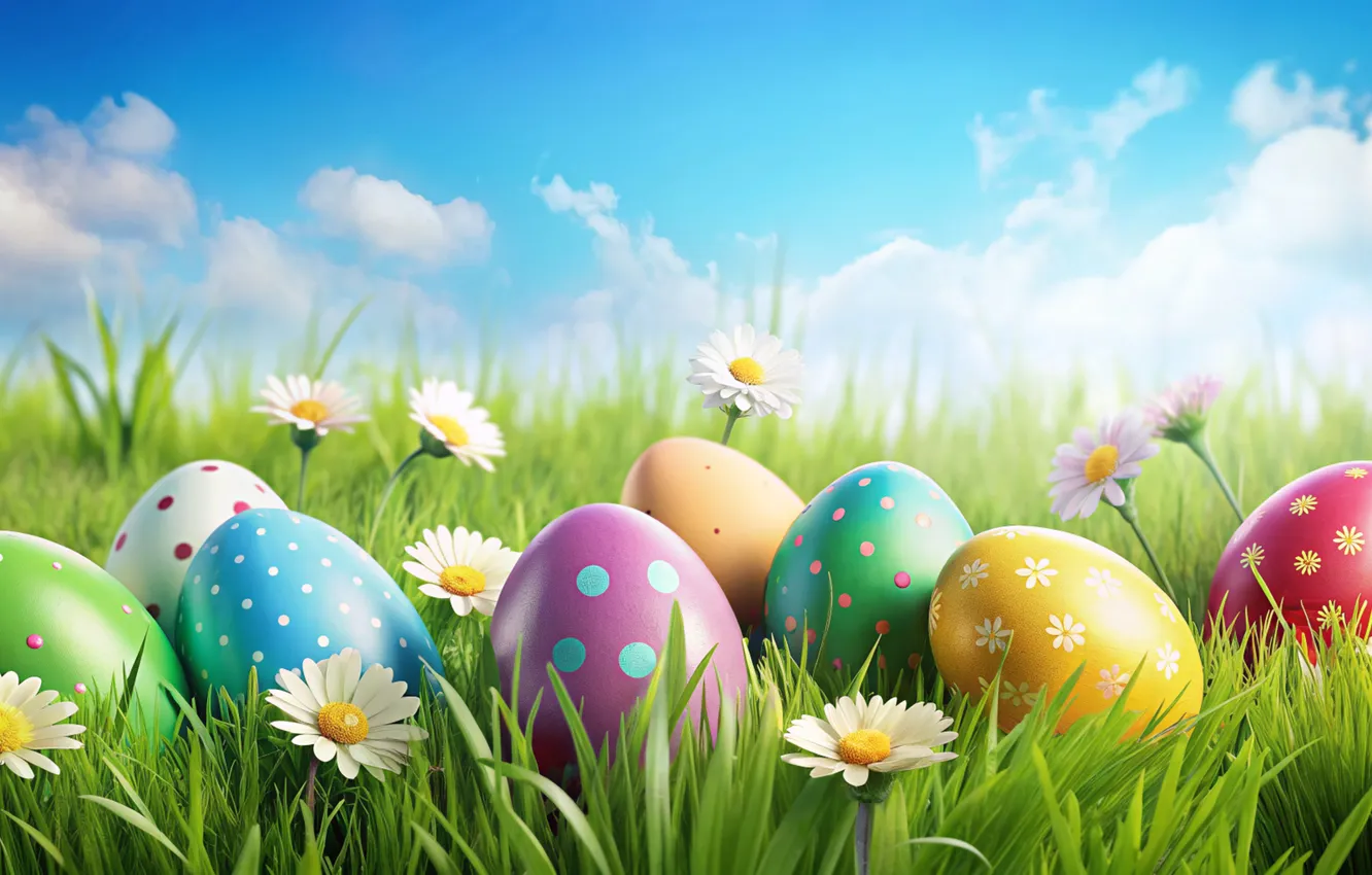 Photo wallpaper flowers, eggs, spring, colorful, Easter, flowers, spring, Easter