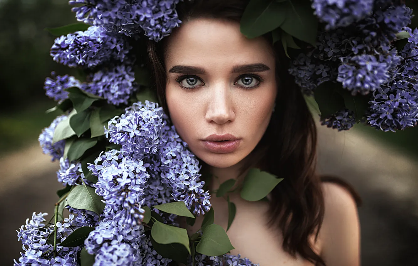 Photo wallpaper look, girl, face, mood, portrait, lilac, Vlad Popov, Natasha Knyazeva