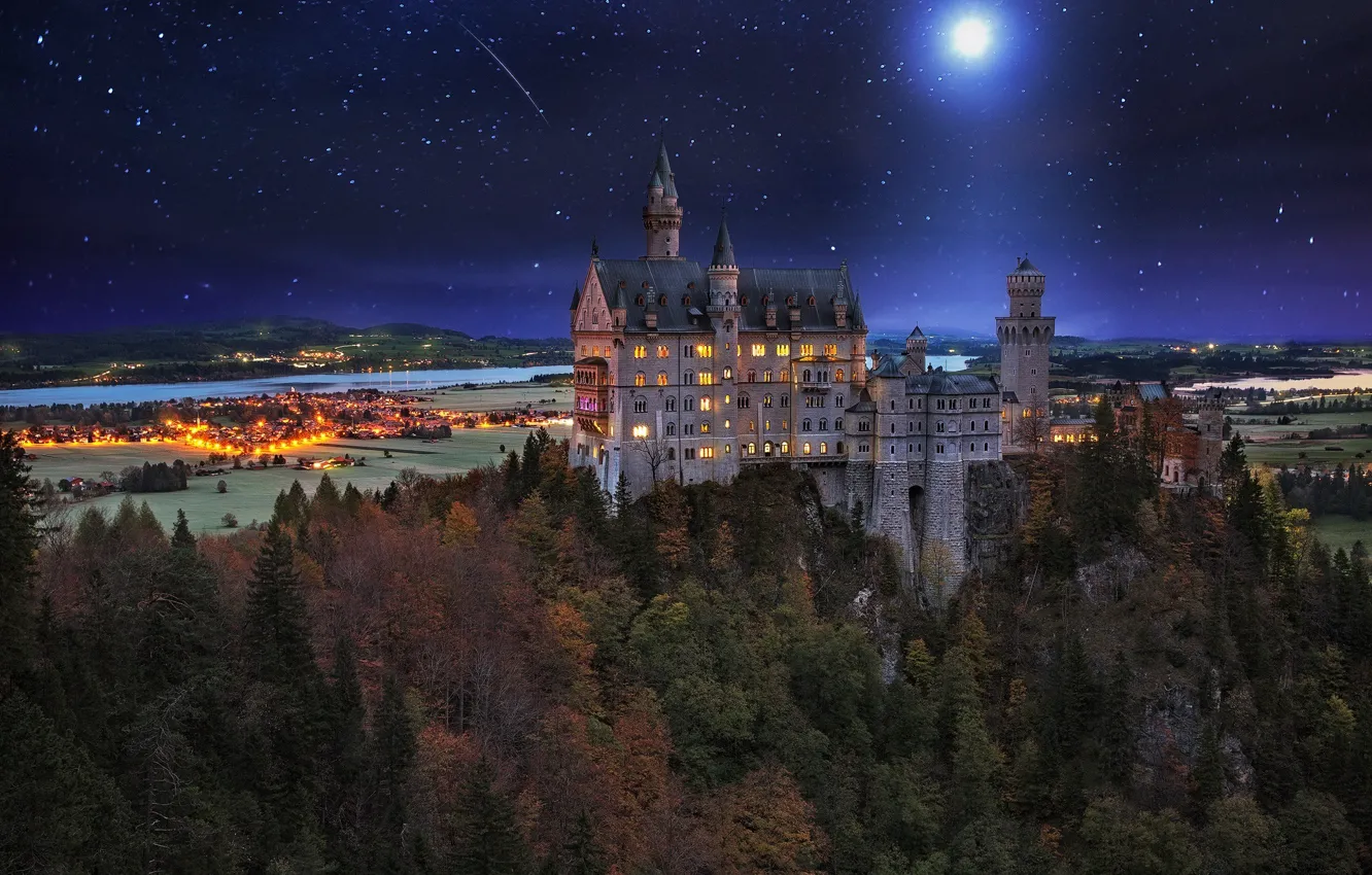 Photo wallpaper the sky, stars, night, nature, castle, Germany, castle, Lichtenstein