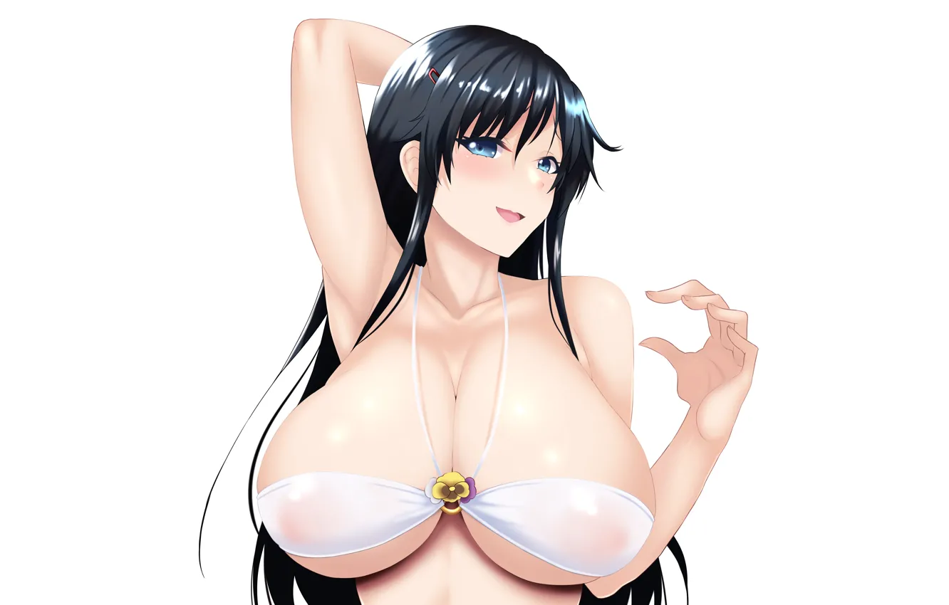 Photo wallpaper girl, sexy, cleavage, long hair, boobs, anime, blue eyes, beautiful