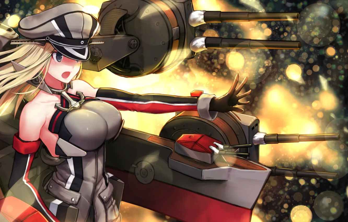 Photo wallpaper chest, girl, weapons, fire, gesture, art, kantai collection, yilan