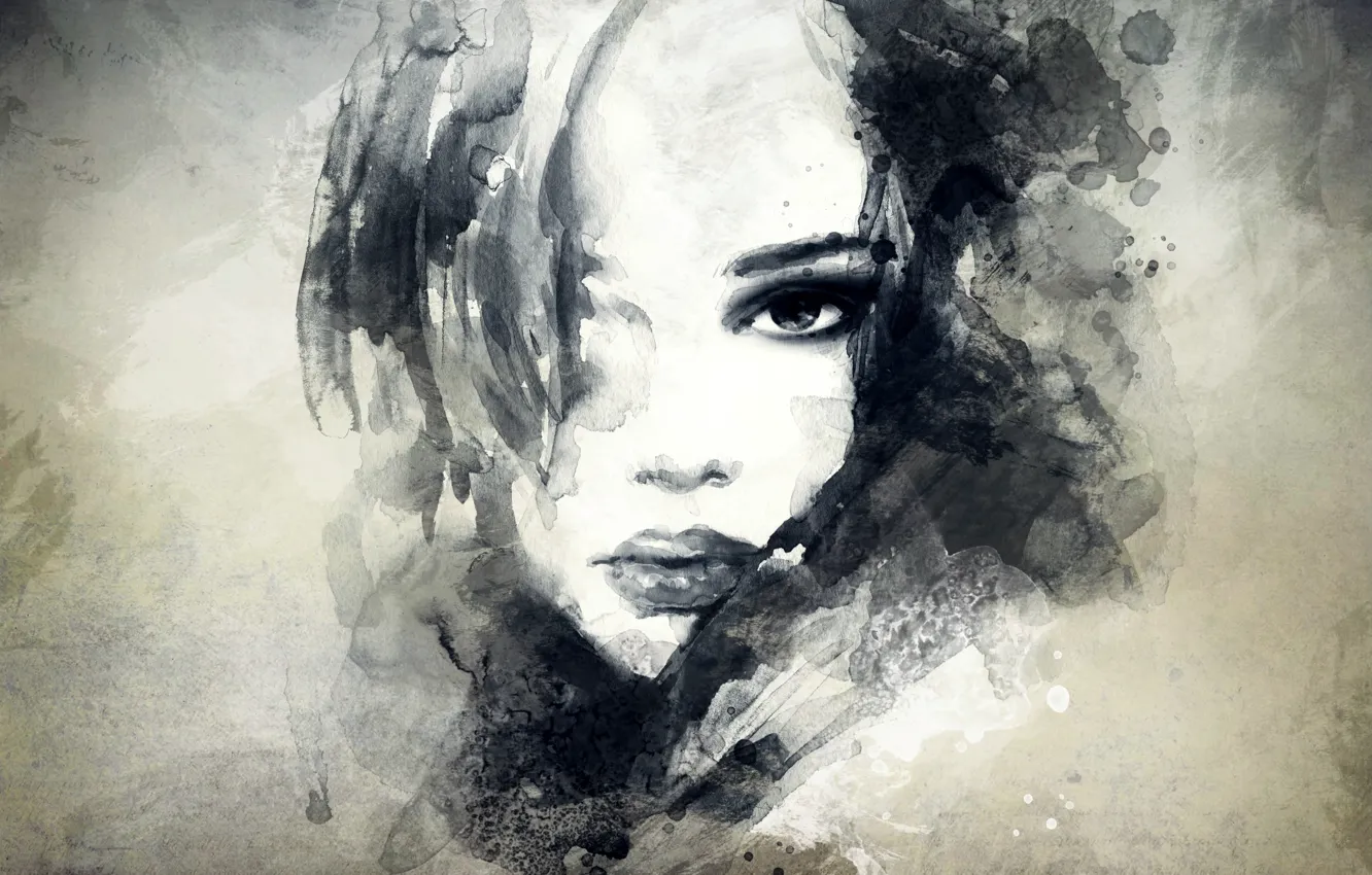 Photo wallpaper look, girl, face, portrait, art, lips, painting
