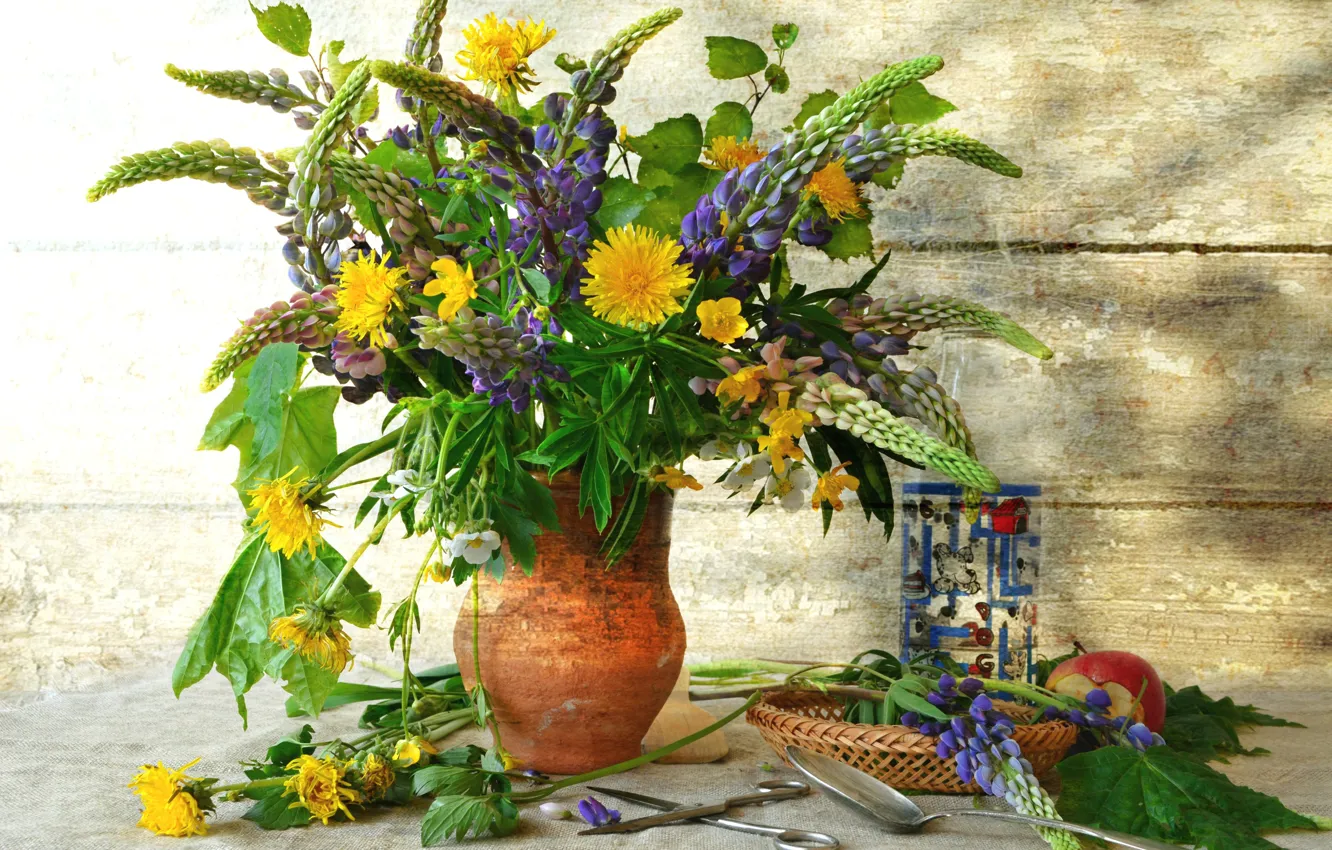 Photo wallpaper summer, bouquet, dandelions, Lupin