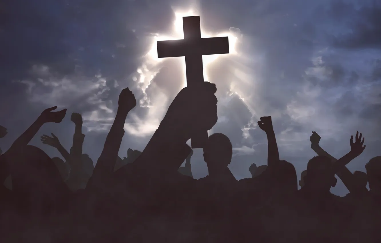 Photo wallpaper cloud, cross, crowd, Christian, church, Christ, Christianity, catholicism