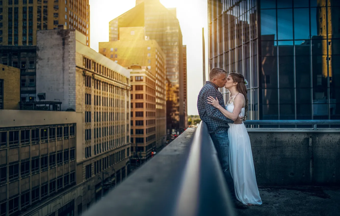 Photo wallpaper city, girl, love, photography, woman, photo, man, kiss