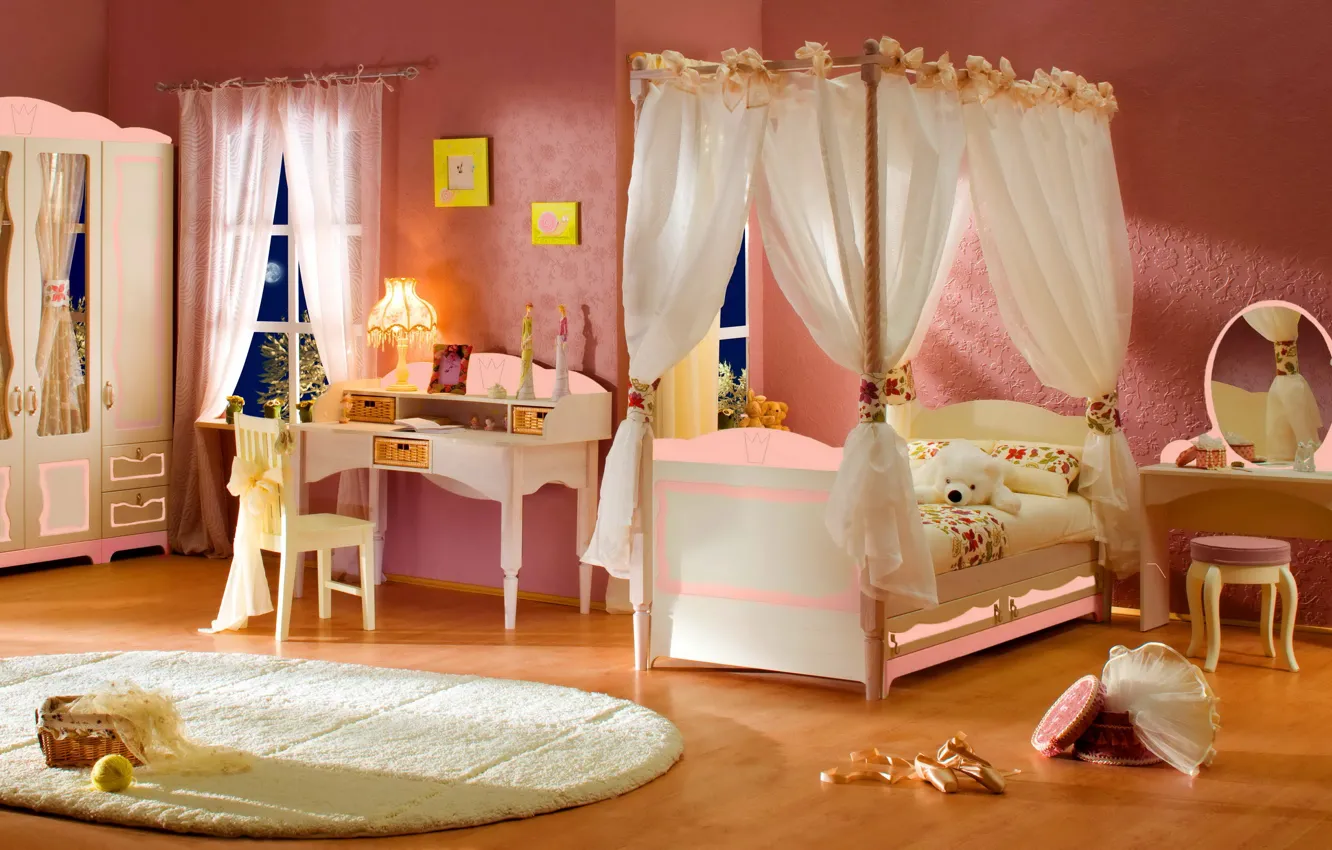 Photo wallpaper design, style, table, room, toy, lamp, bed, interior