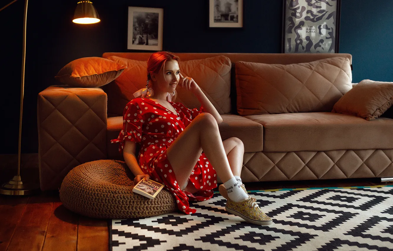 Photo wallpaper girl, sofa, model, Bathrobe, photoshoot, Lolita, Alex Shaklein