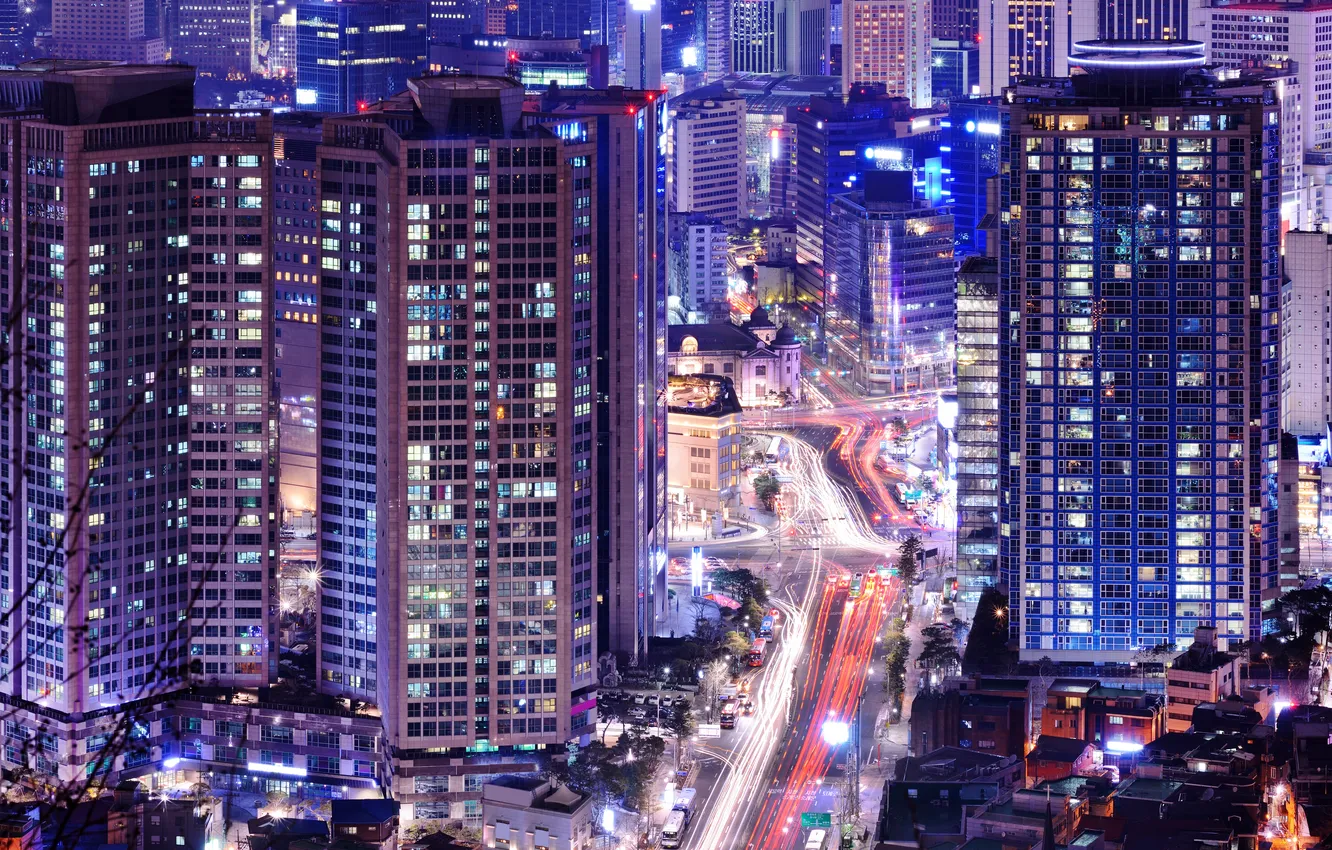 Photo wallpaper modern, night, scenic, scenery, scene, korea, korean, district