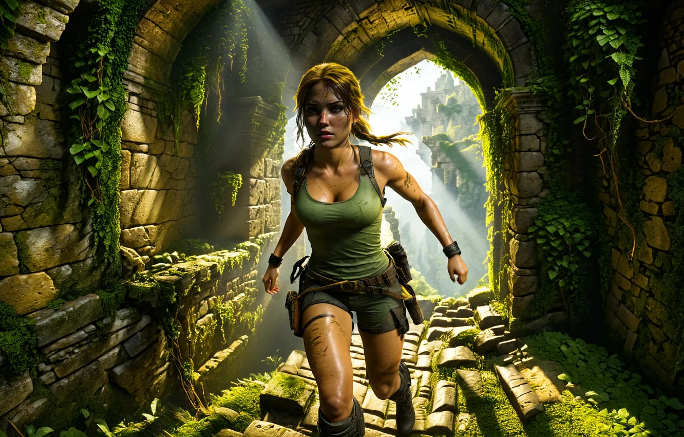 Photo wallpaper girl, the game, the tunnel, Lara Croft