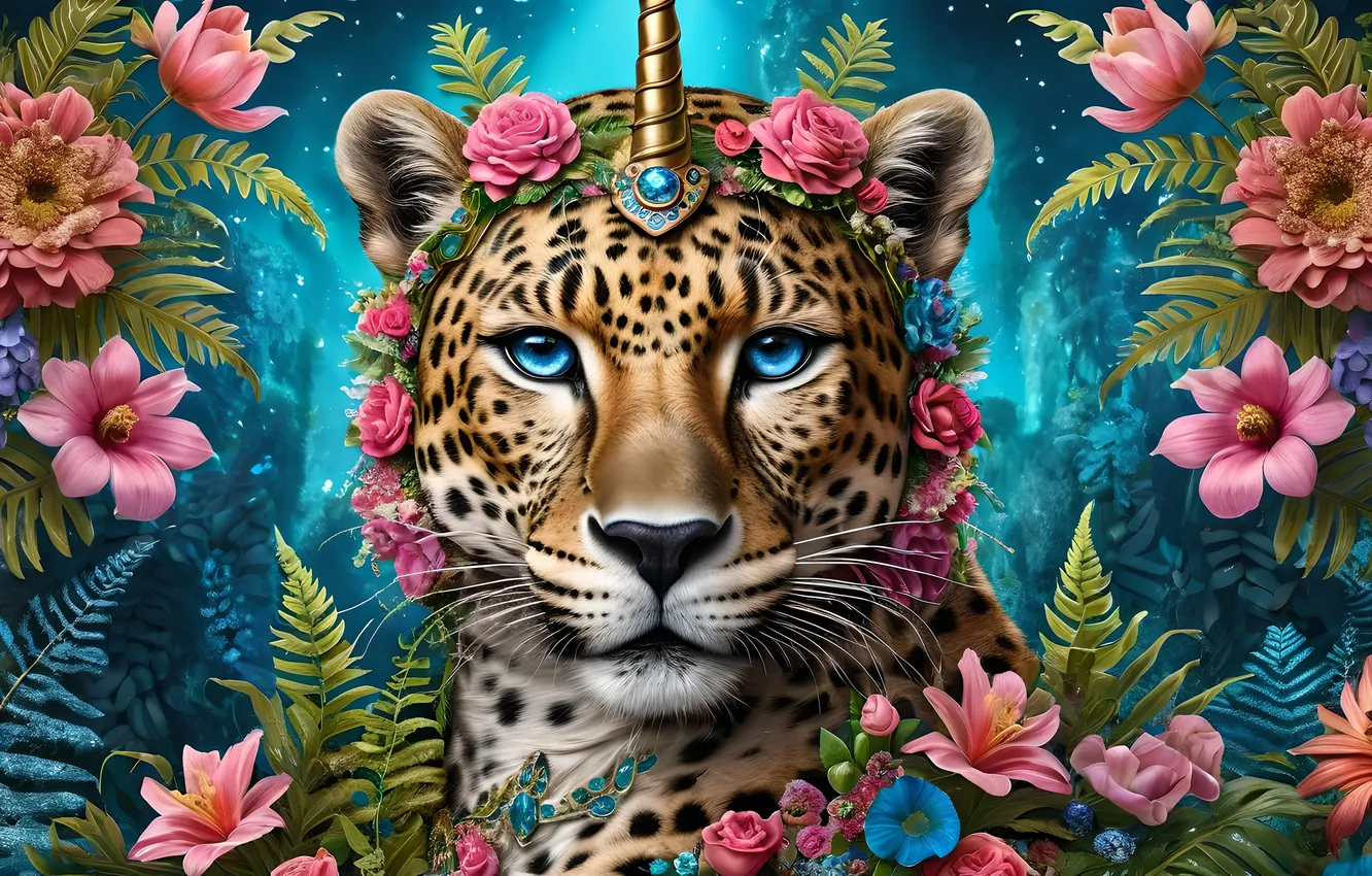 Photo wallpaper leopard, AI art, neural network