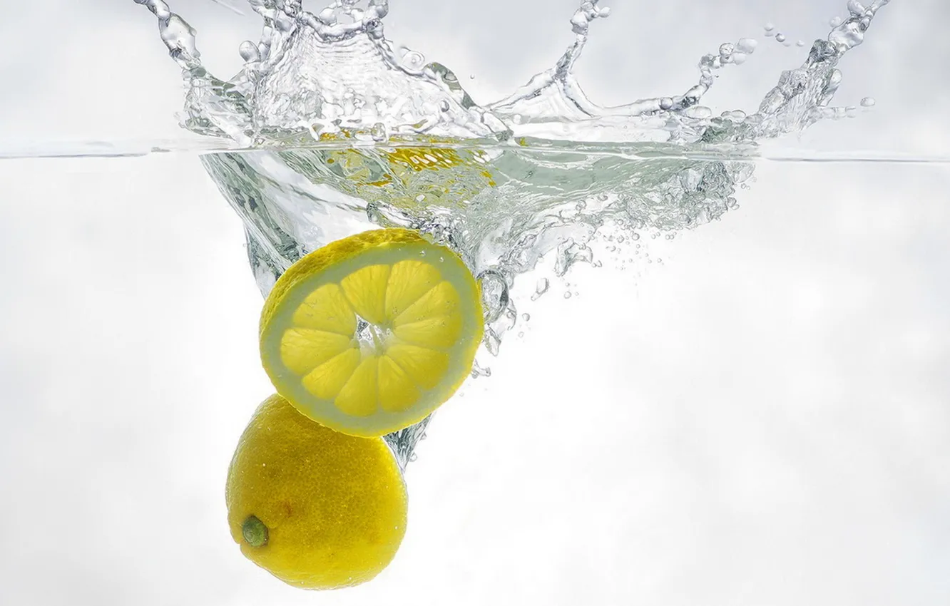 Photo wallpaper white, water, squirt, background, lemon, lemon