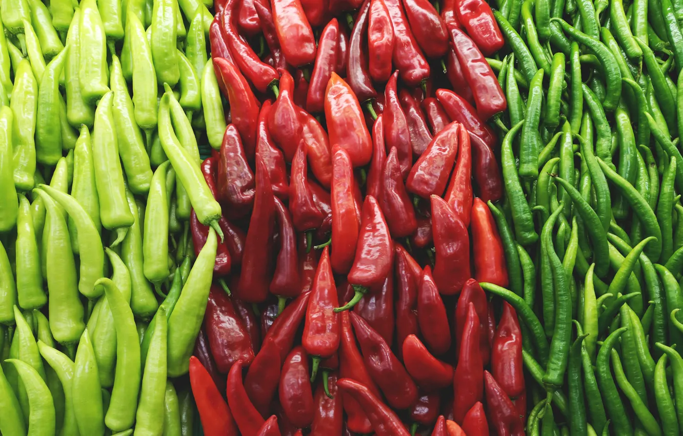 Photo wallpaper red, green, pepper, sharp, a handful, vegetables, a lot, types