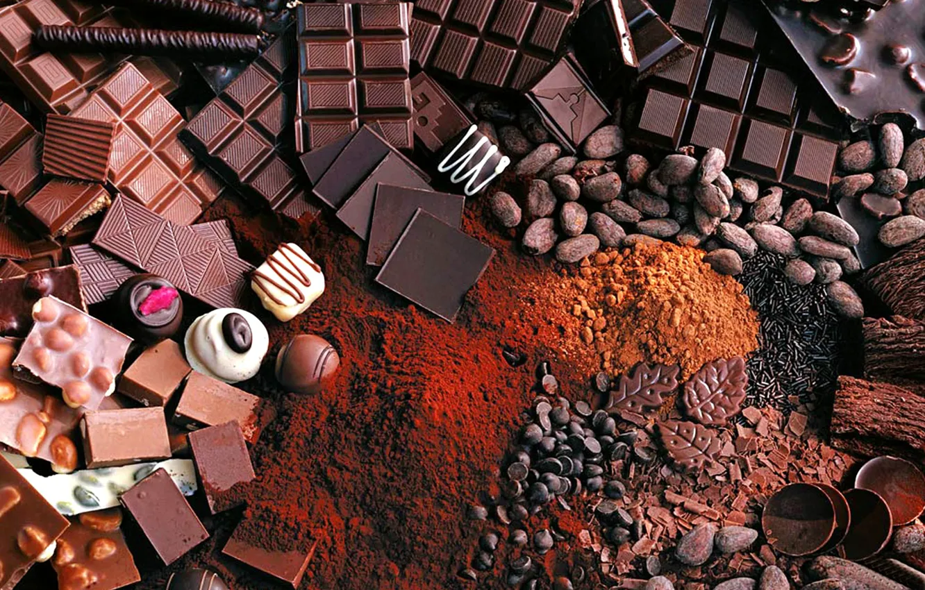 Photo wallpaper tile, chocolate, a lot, cocoa beans
