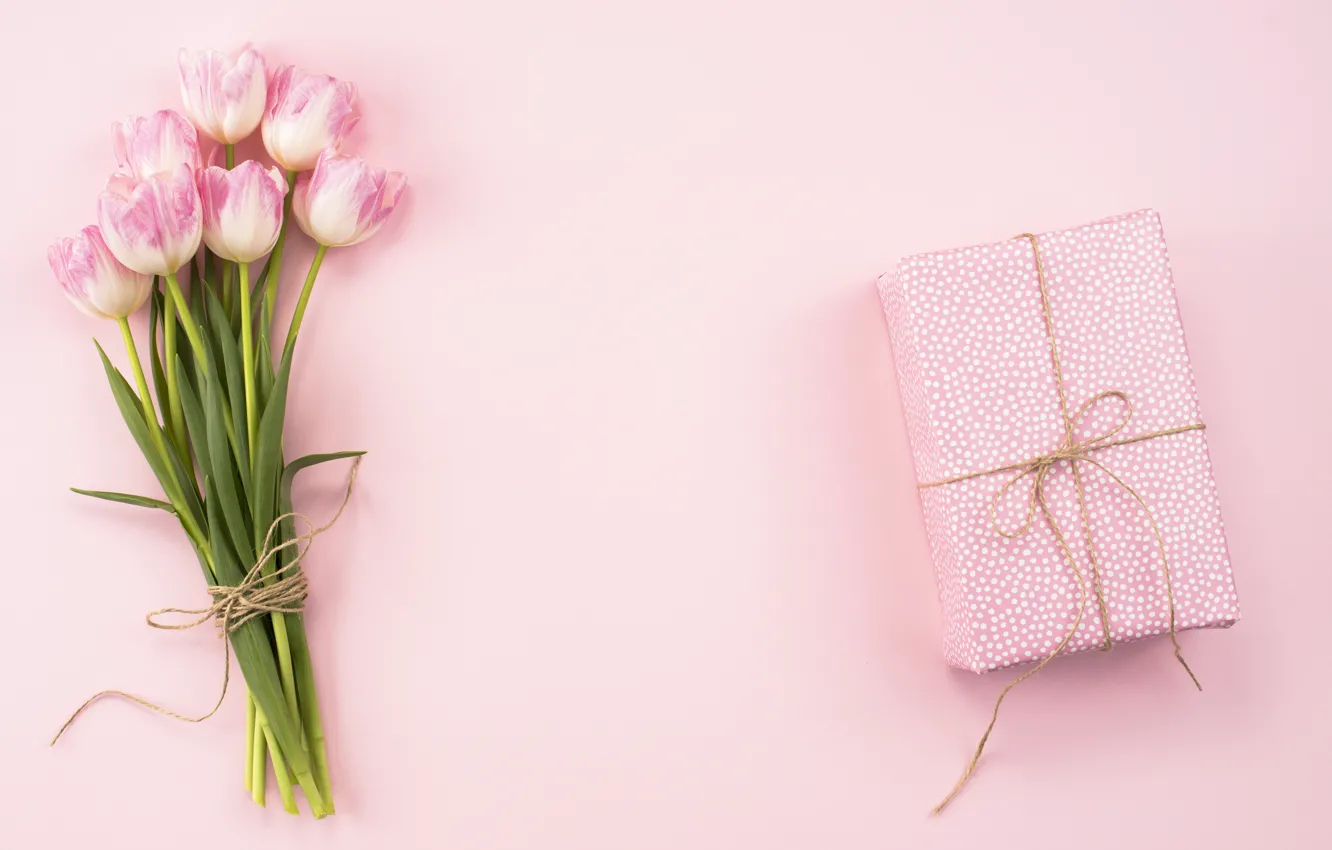 Photo wallpaper flowers, gift, bouquet, tulips, pink, pink, flowers, tulips