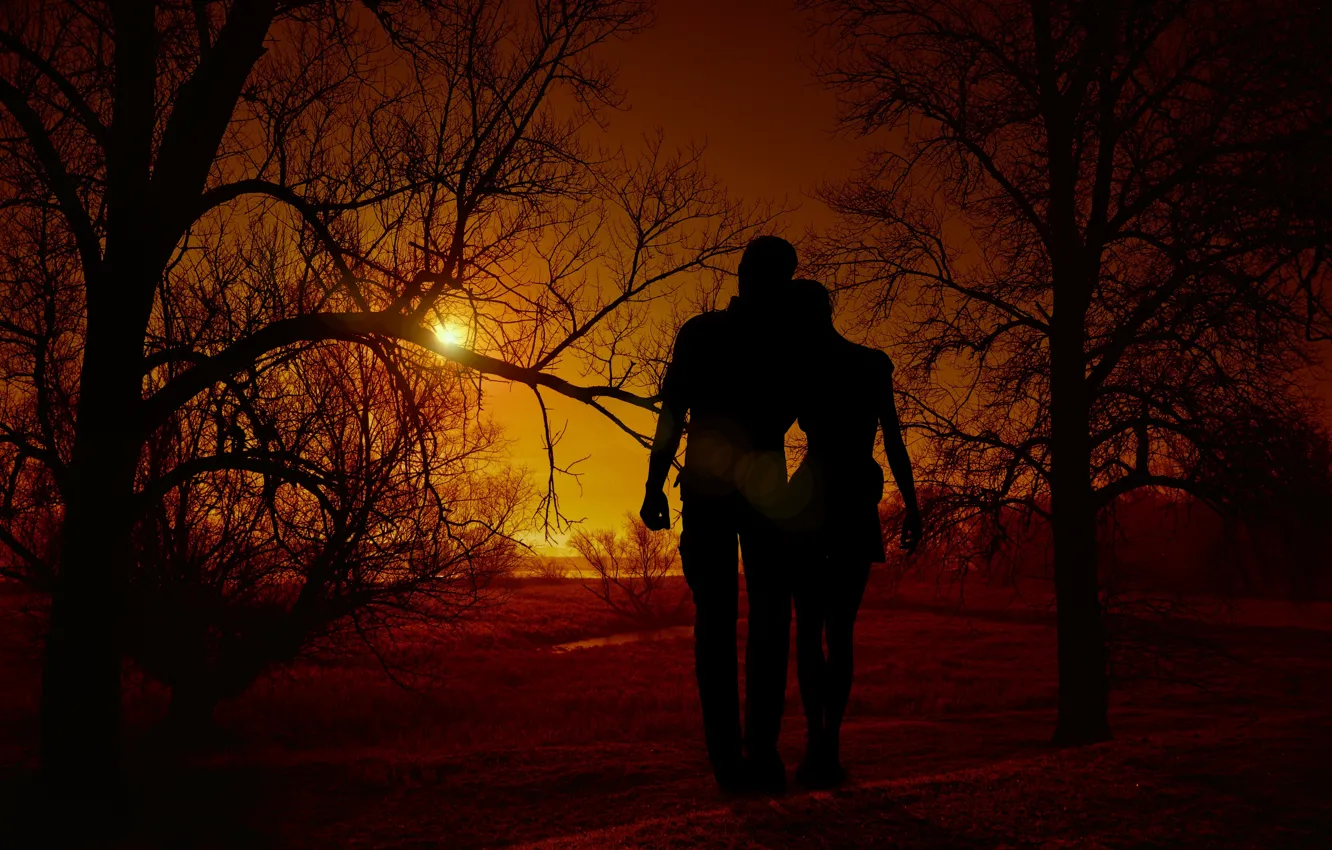 Photo wallpaper sunset, romance, pair