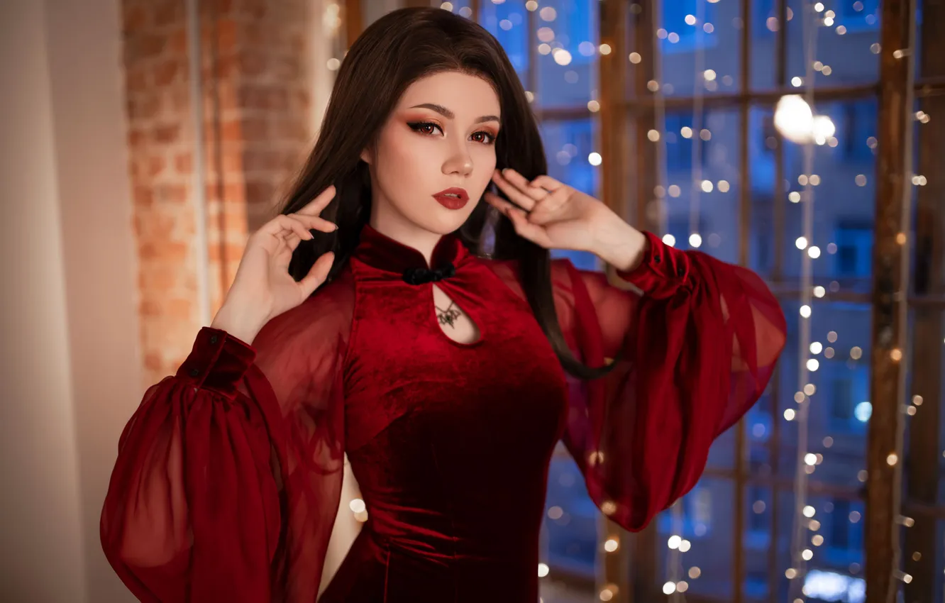 Photo wallpaper look, eyes, pretty, cosplay, lips, cosplay, brunette, Anastasia Komori