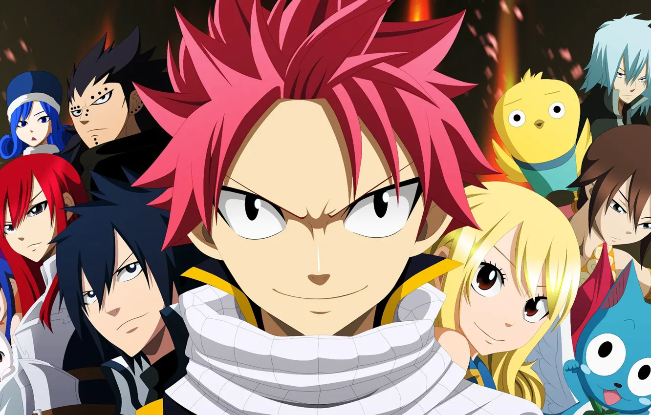 Photo wallpaper anime, art, characters, Fairy Tail, Face, Natsu, Lucy, Fairy tail