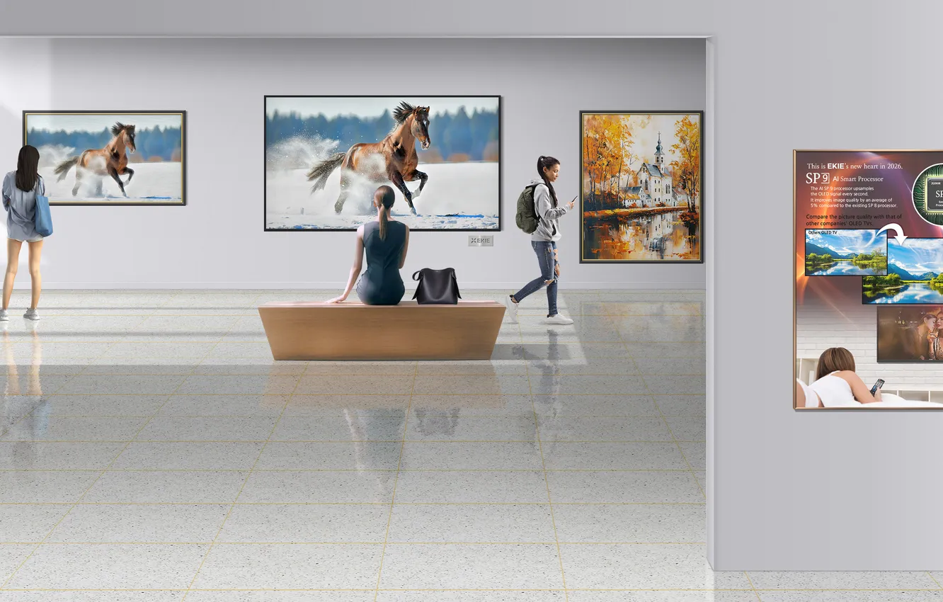 Photo wallpaper women, poster, horse, TV, art gallery