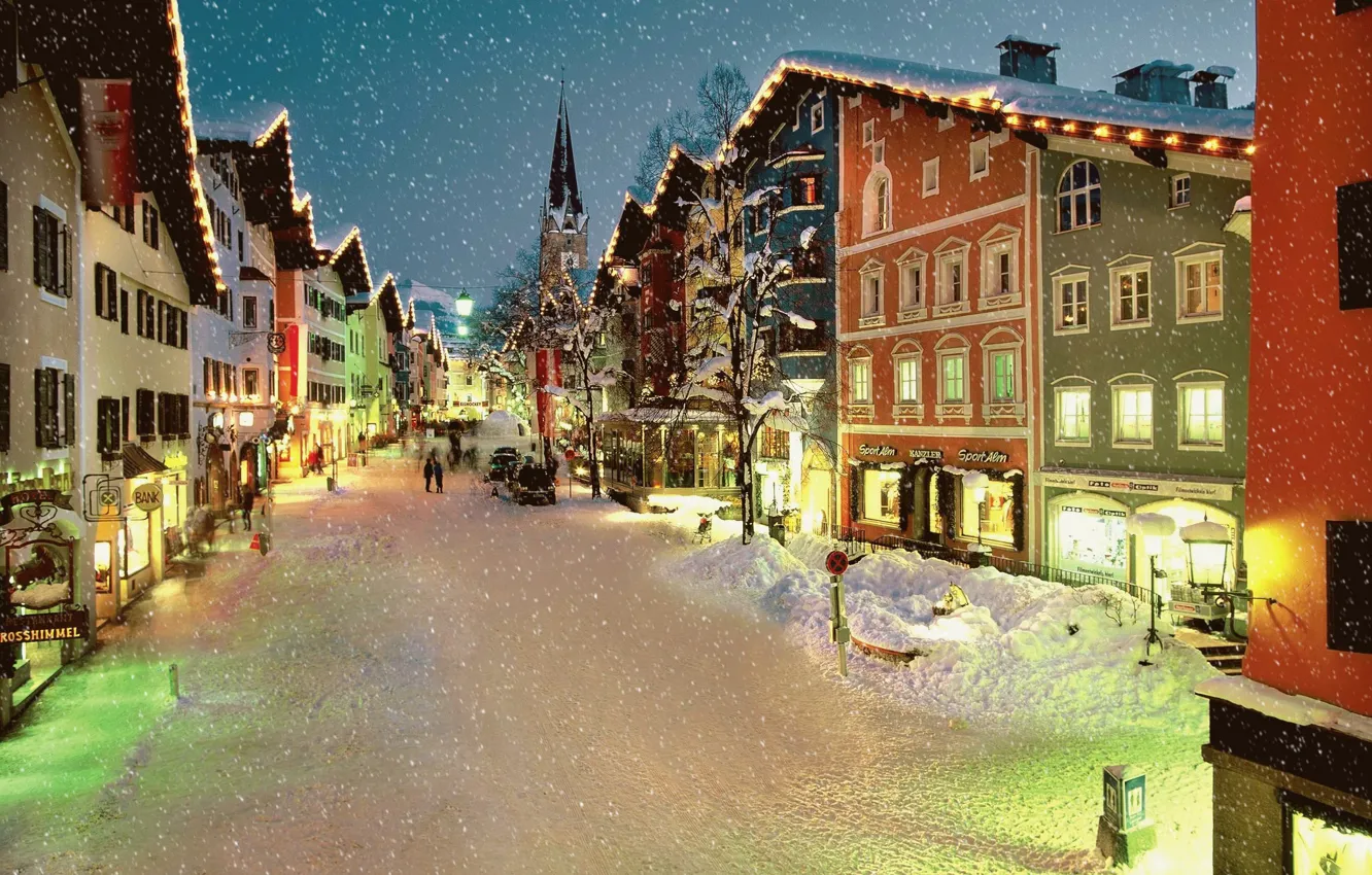 Photo wallpaper winter, road, snow, city, the city, Austria, road, winter