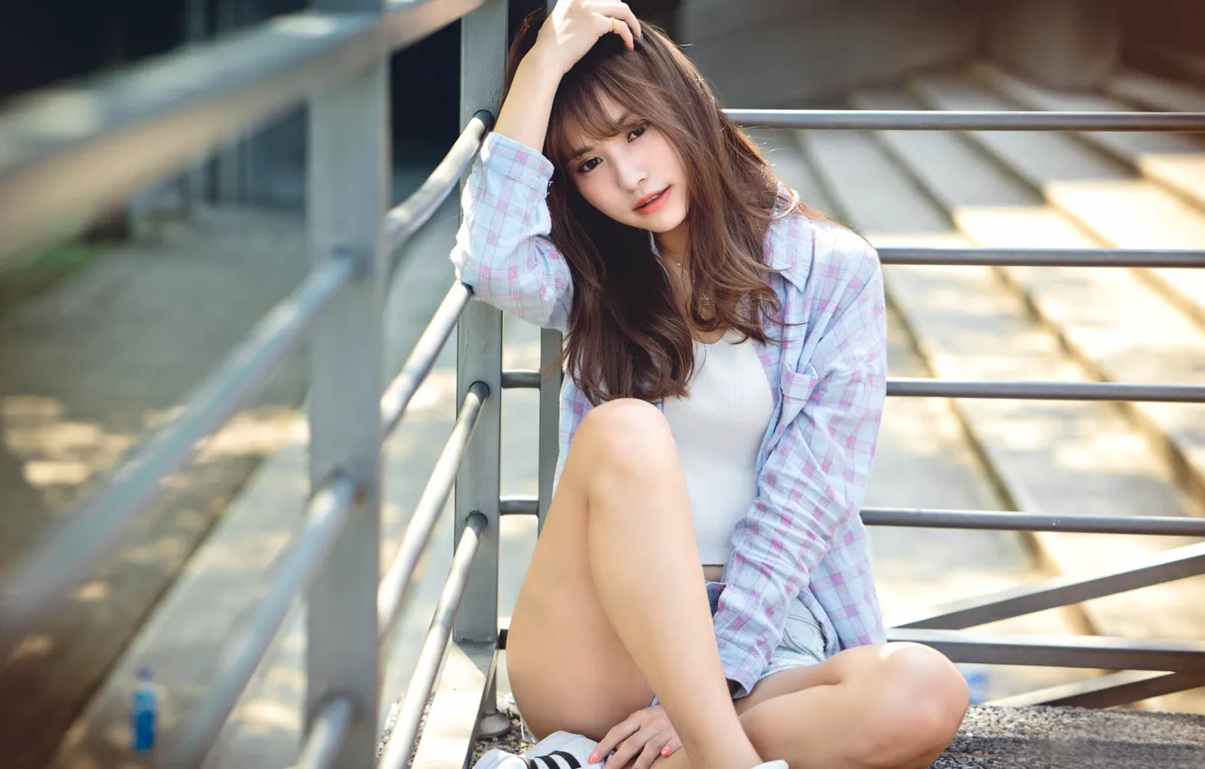Photo wallpaper girl, shirt, legs, Asian, Chang
