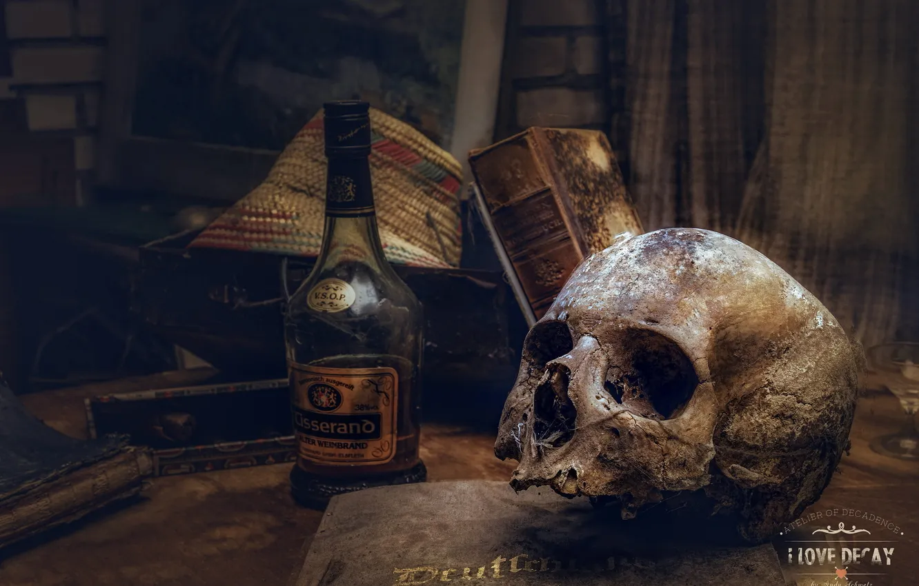 Photo wallpaper background, skull, cognac