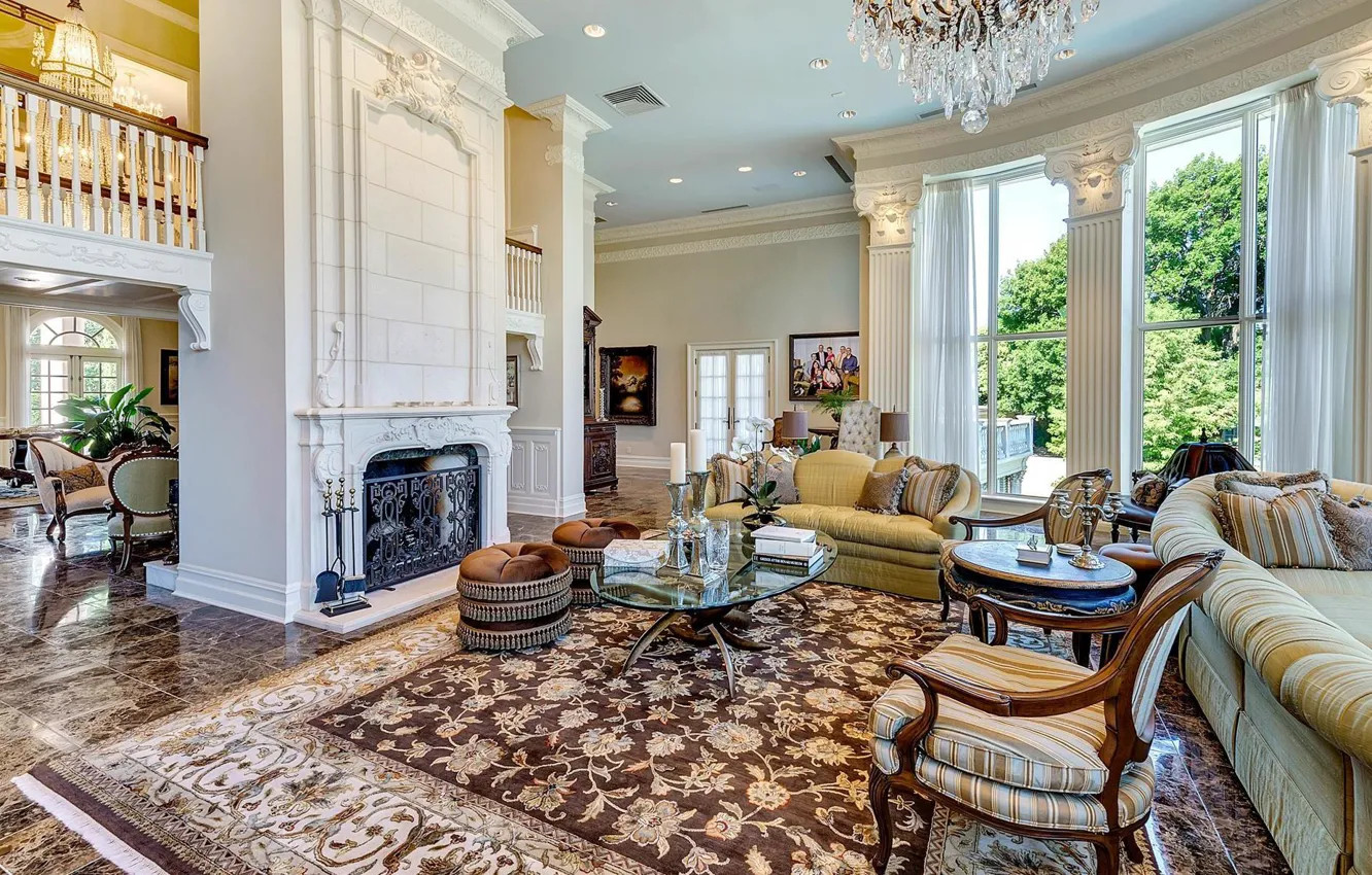 Photo wallpaper Villa, interior, fireplace, living room, Texas, Fort Worth, Baldridge House