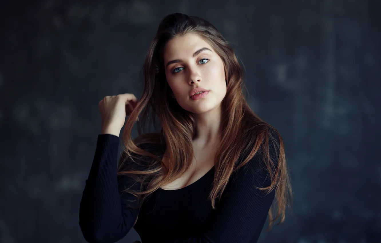 Photo wallpaper look, girl, face, background, hair, portrait, Evgeny Bulatov, Anna Balanova