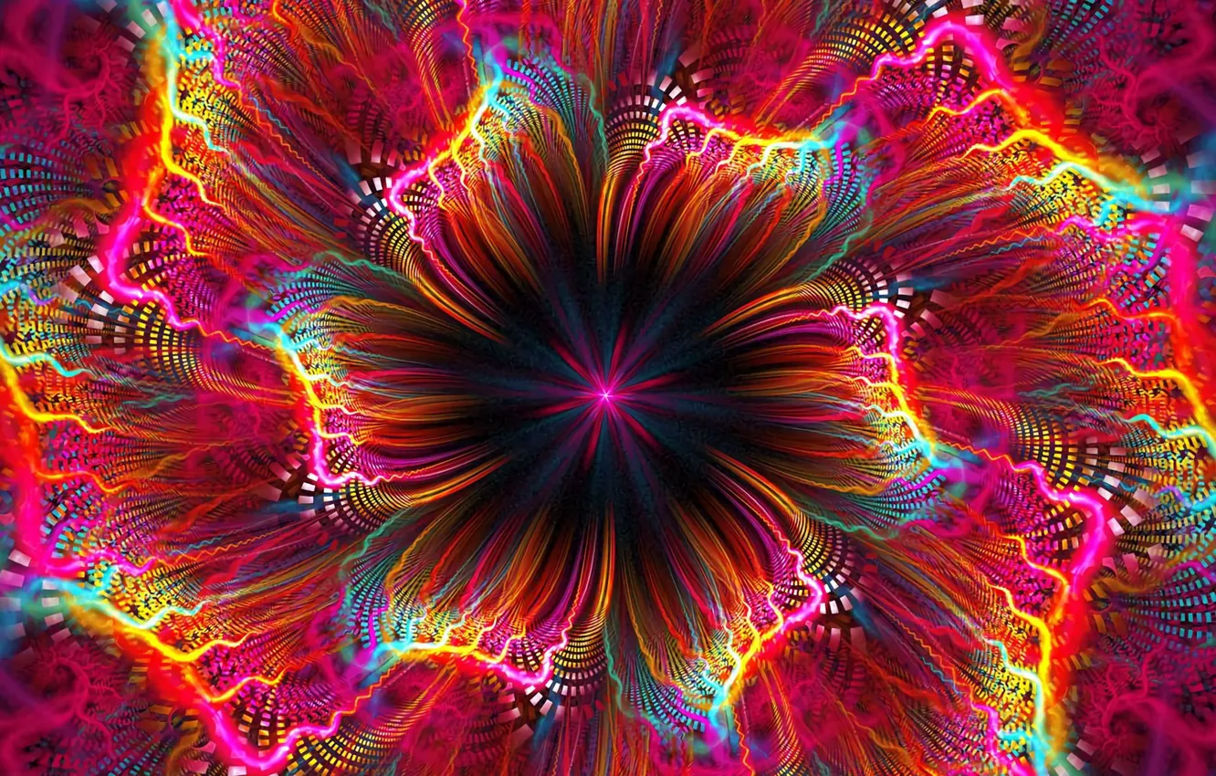 Photo wallpaper flower, bright colors, fractal, flower, computer graphics, fractal, bright colors, computer graphics