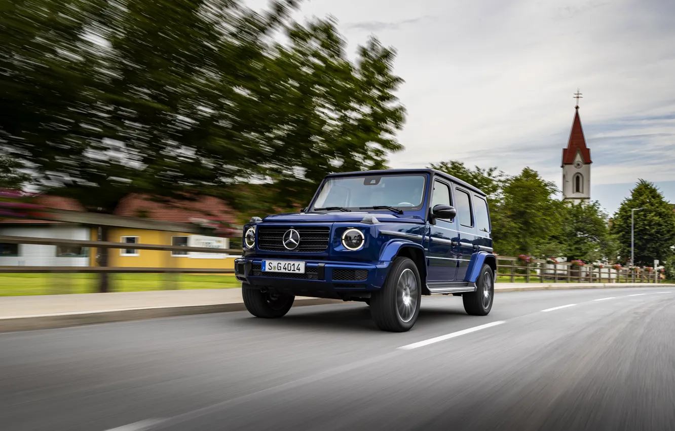 Photo wallpaper blue, street, Mercedes-Benz, SUV, G-Class, 2019