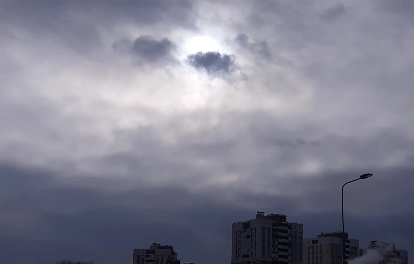 Photo wallpaper the sky, the sun, clouds, snow, building, home, spring, Russia