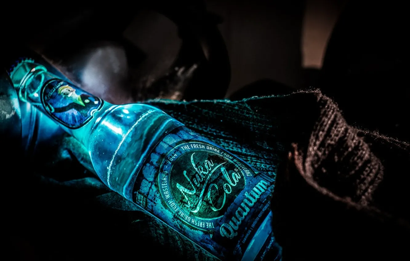 Photo wallpaper lights, Shine, blue, Nuka Cola, Quantum bottle