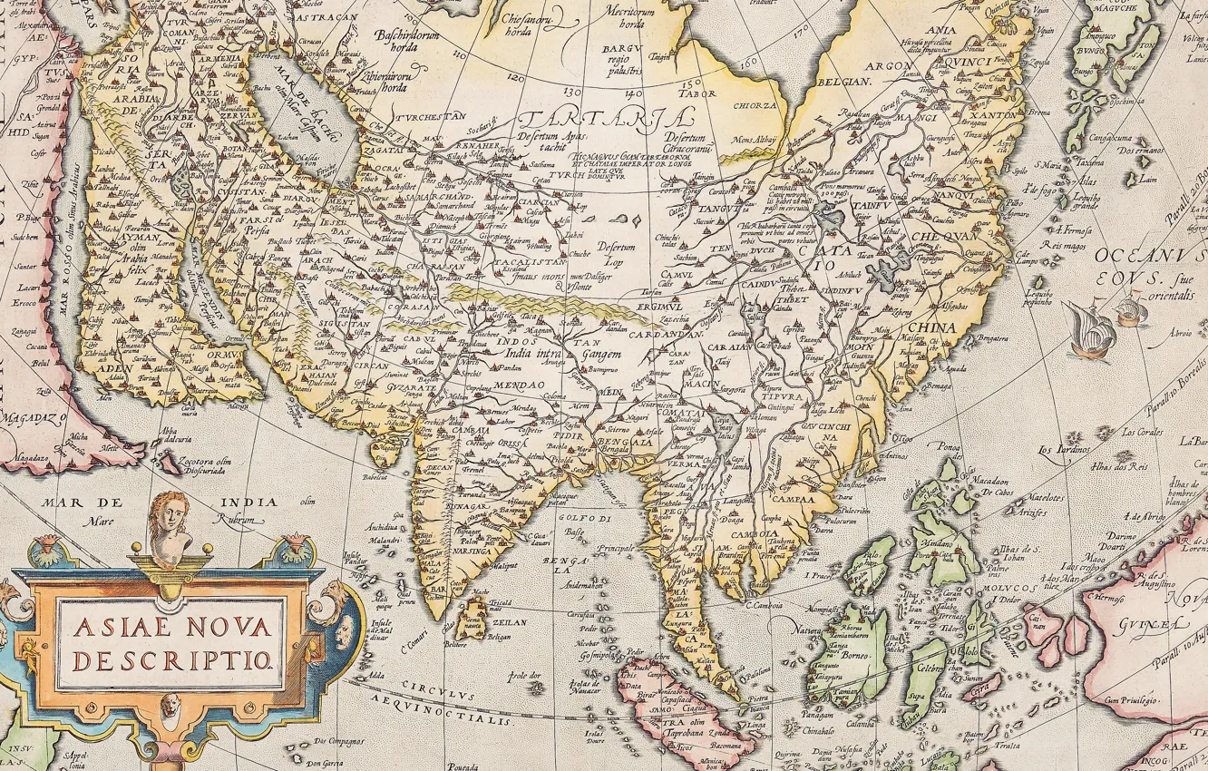 Photo wallpaper Asia, Atlas, old maps, old maps, Abraham Ortelius, Theatre Of The World, Antwerp 1574-1612, Asia …