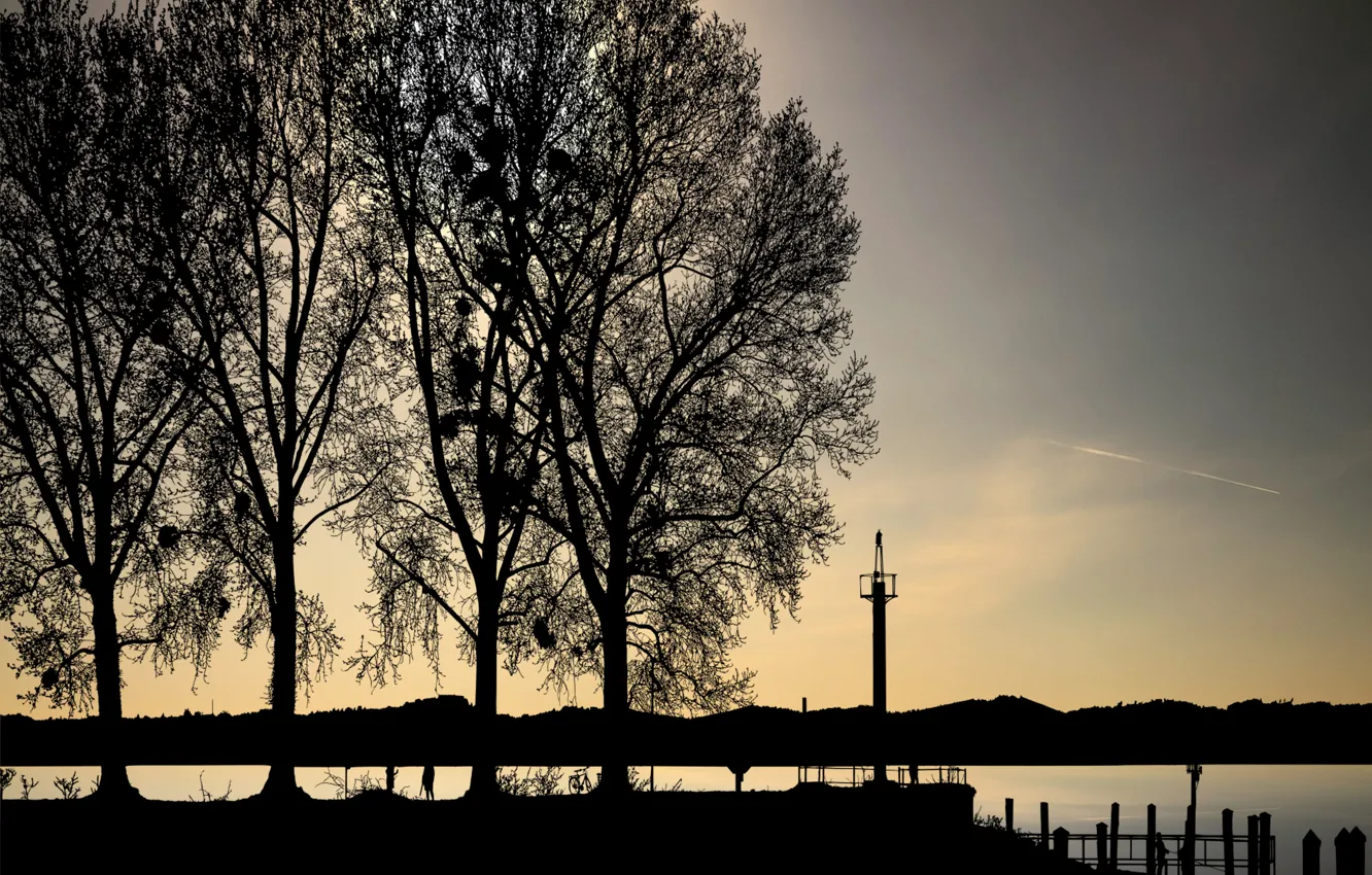 Photo wallpaper twilight, sunset, sun, silhouettes