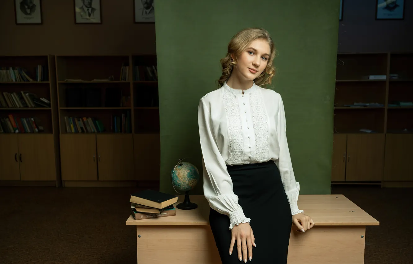 Photo wallpaper blonde, the teacher, woman, school, cute girl, teacher, Blonde girl