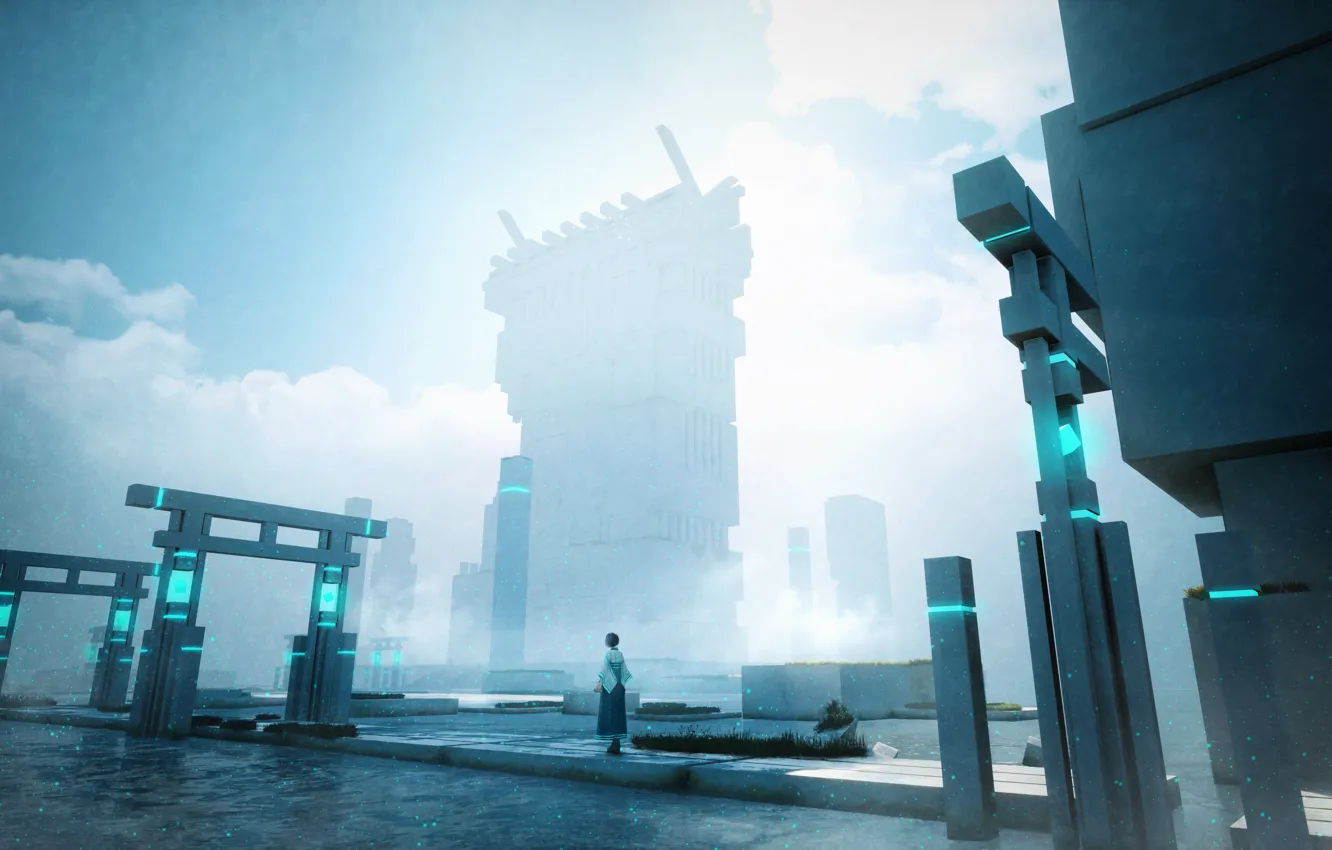 Photo wallpaper water, girl, the city, fiction, the gates