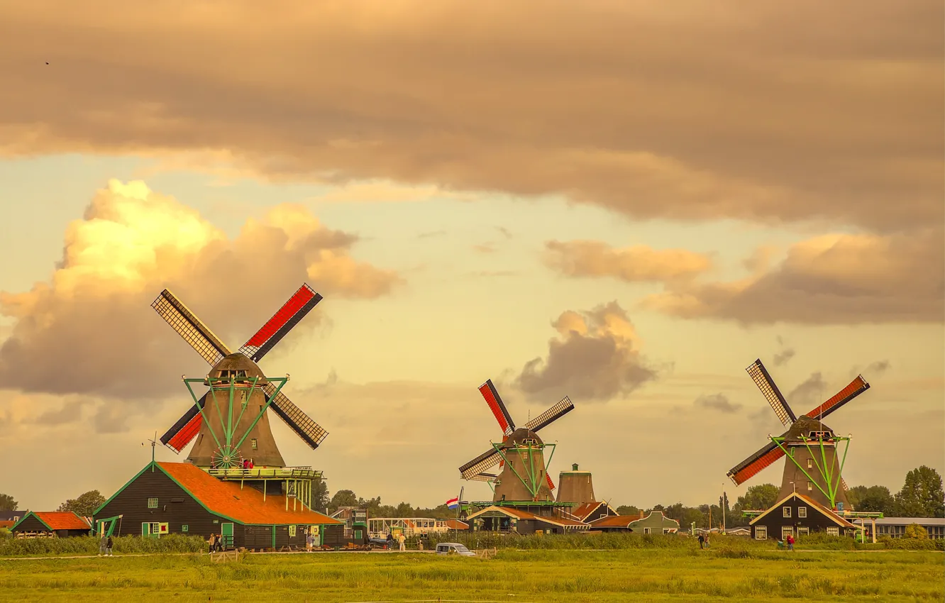 Photo wallpaper Netherlands, windmills, The Zaanse Schans
