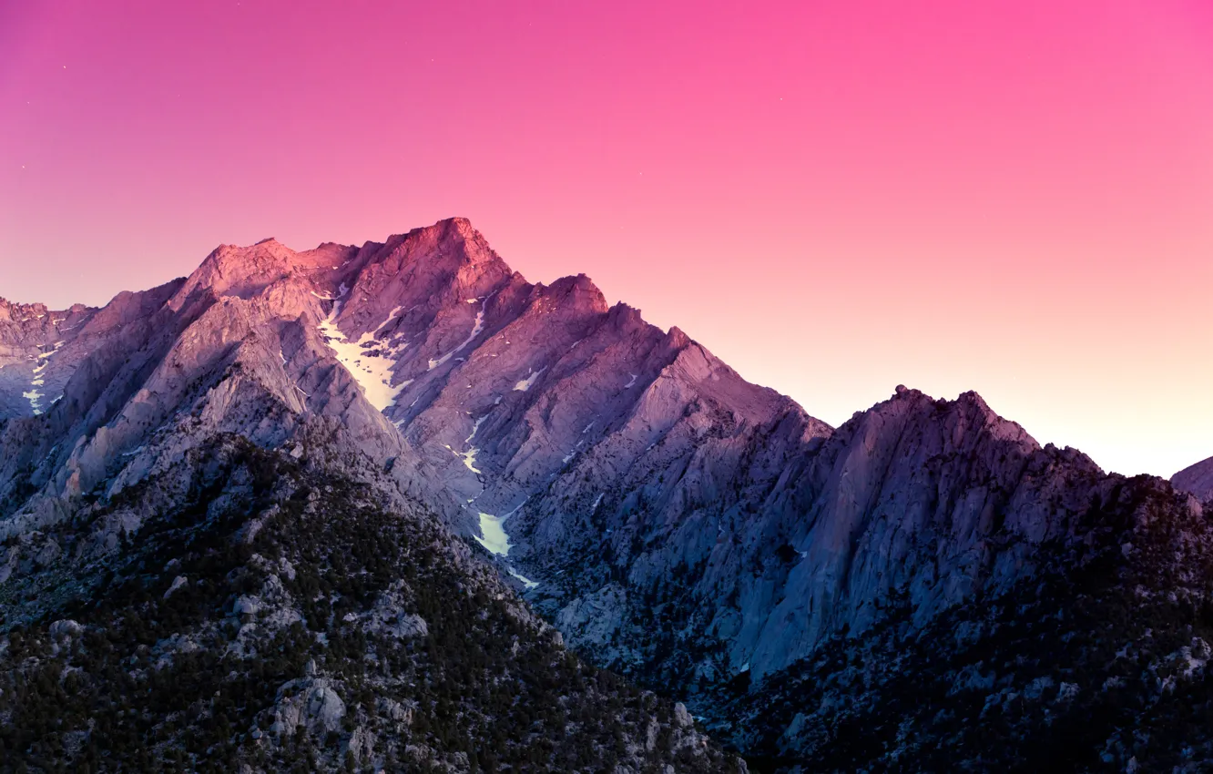 Photo wallpaper snow, sunset, mountain, top, California, Alabama Hills