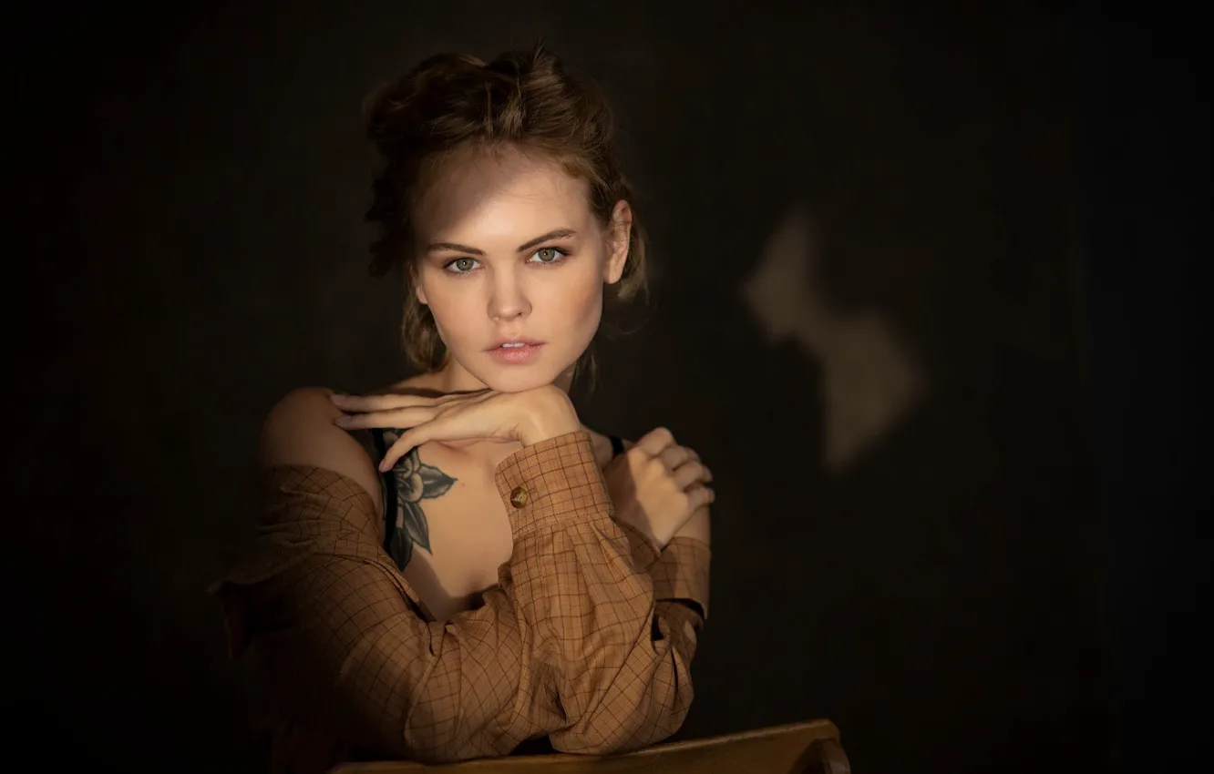 Photo wallpaper look, girl, hair, tattoo, shoulders, Anastasia Shcheglova, Chris Bos