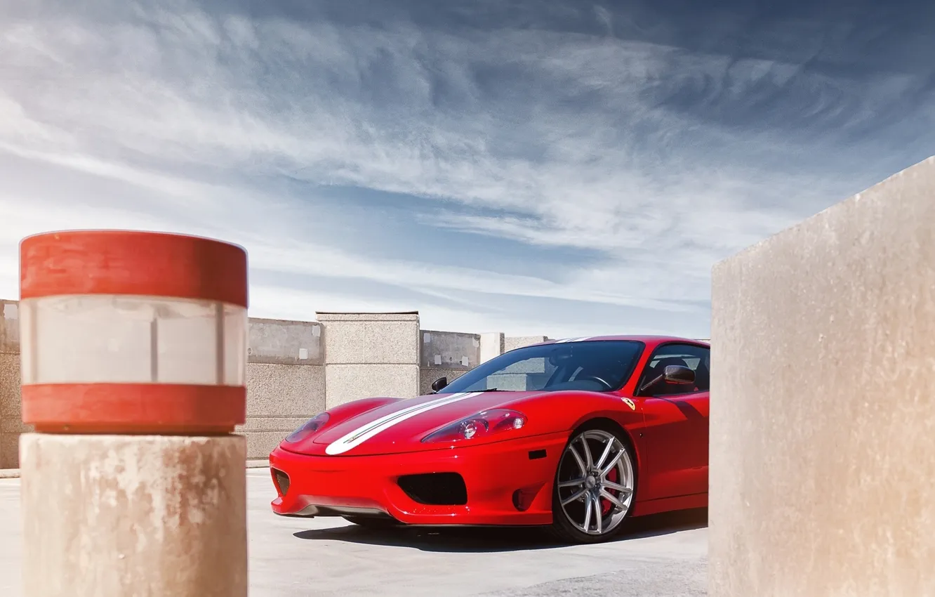 Photo wallpaper the sky, red, Ferrari, supercar, Ferrari, 360, the front, Challenge Stradale