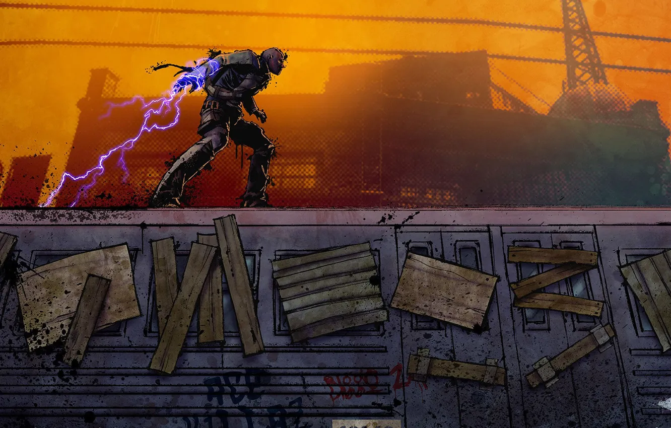 Photo wallpaper lightning, cars, art, male, charge, infamous 2