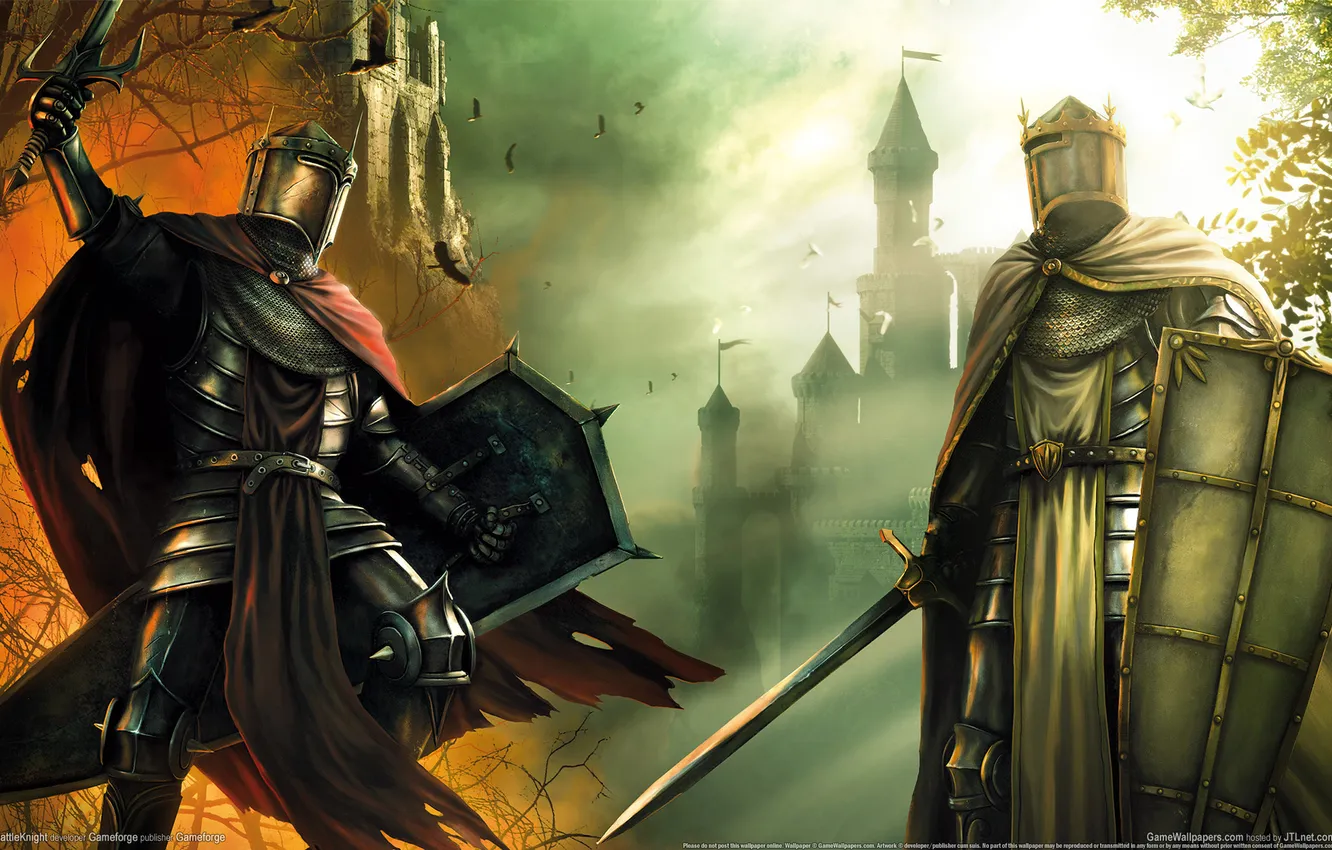 Photo wallpaper castle, sword, armor, shield, knight