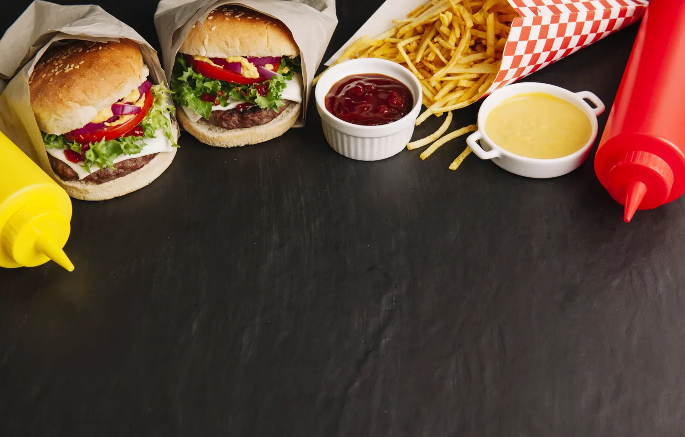 Photo wallpaper sauce, ketchup, fast food, Burger, fries