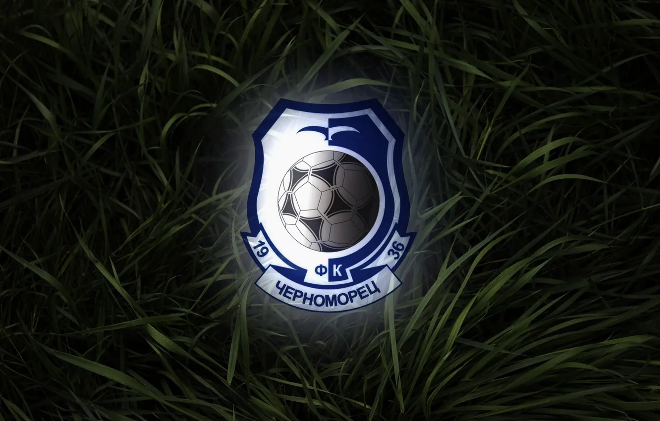 Photo wallpaper grass, blue, background, football, black, sport, logo, club