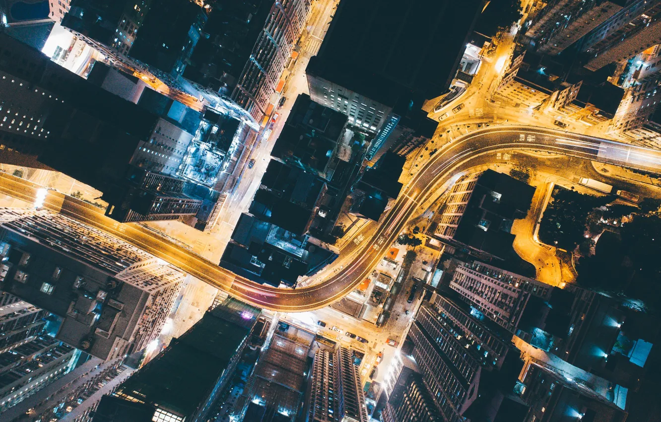 Photo wallpaper road, light, night, the city, lights, home, China, down