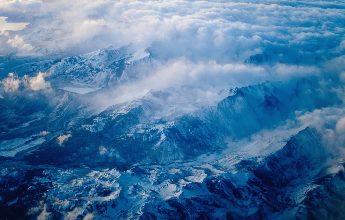 Photo wallpaper clouds, blue, Mountains