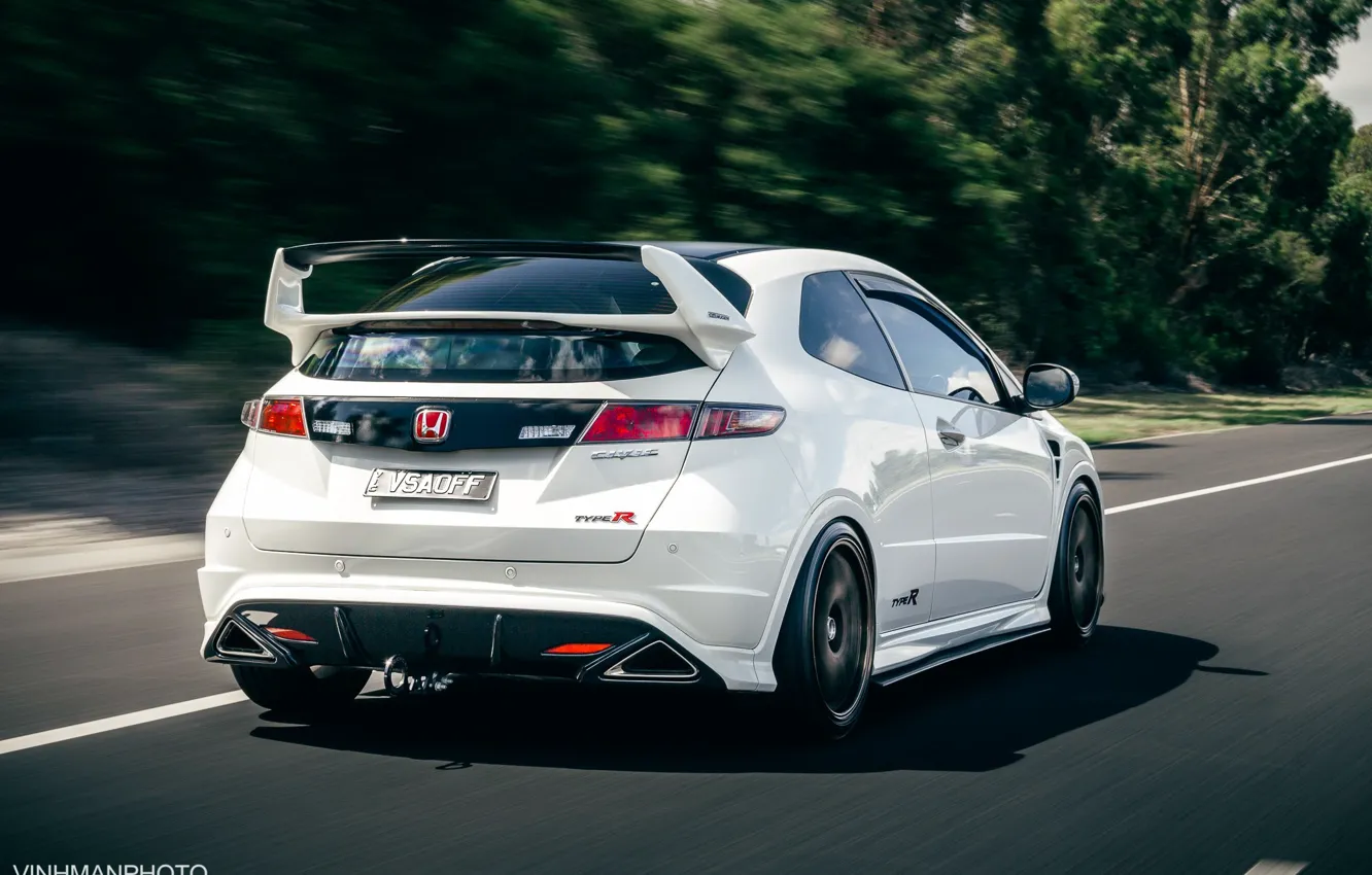 Photo wallpaper white, honda, forest, road, tuning, civic, speed, mugen