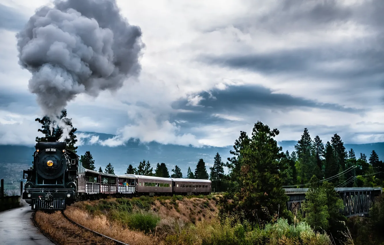 Photo wallpaper Train, Landscapes, Steam, Kettle valley