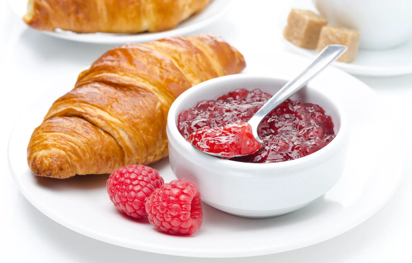 Photo wallpaper raspberry, jam, croissant