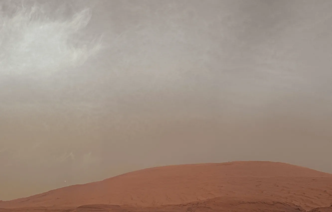 Photo wallpaper the sky, clouds, surface, nature, desert, planet, satellite, Mars